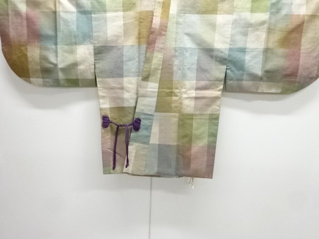 JAPANESE KIMONO / ANTIQUE DOCHUGI COAT / SILK / TSUMUGI / WOVEN GRID